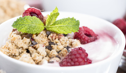 Bowl with fresh made Raspberry Yogurt