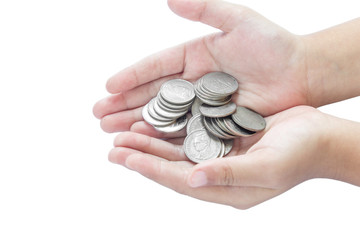 Hands of children and coins