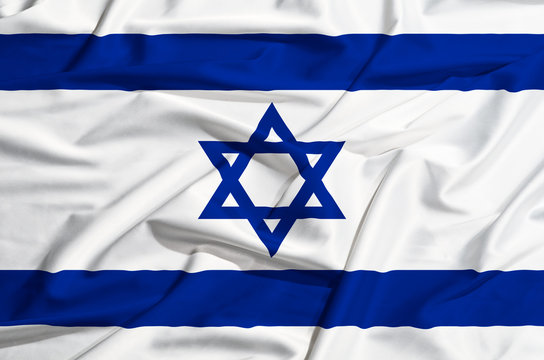 Israel flag on a silk drape waving