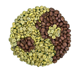 Yin-yang made of green and roasted beans