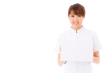 young asian nurse on white background