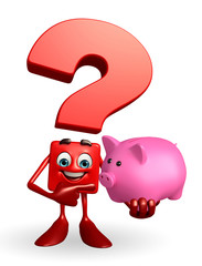 Question Mark character with piggy bank