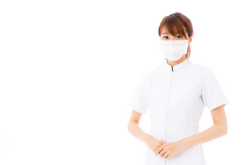 young asian nurse on white background