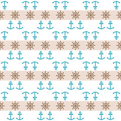 Seamless sea pattern with anchors, hand wheels