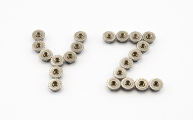Y and Z Alphabet, Created by Stainless Steel Hex Flange Nuts