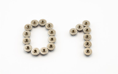 0 and 1 Number, Created by Stainless Steel Hex Flange Nuts