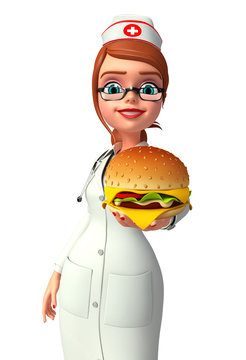 Young Nurse with burger