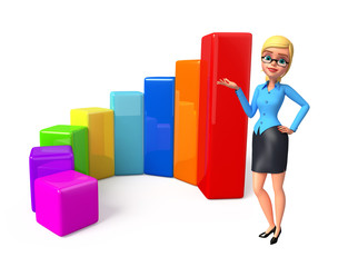 Young office girl with business graph