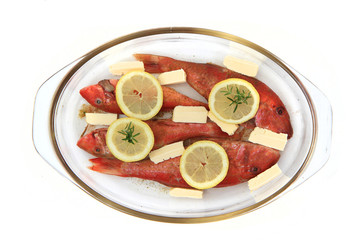 raw redfishes with lemon isolated