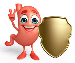Cartoon Character of stomach with shield