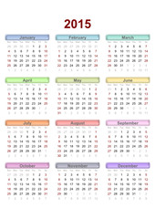 2015 English calendar