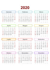 italian calendar 2020