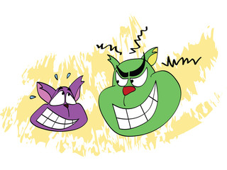 vector illustration of an angry cat and a frightened cat