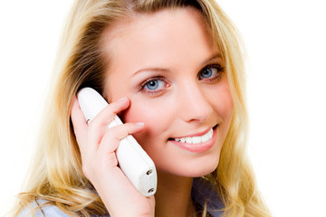 beautiful blonde woman having a phone call