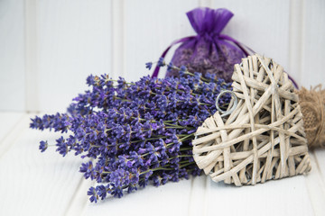 Beautiful fragrant lavender bunch in rustic home styled setting
