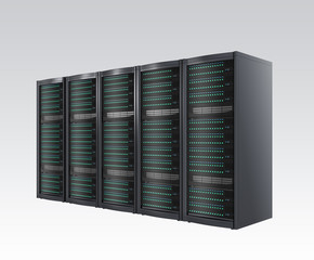 Row of blade server racks isolated on gray background