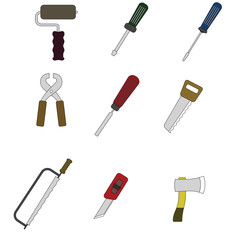 Colored icons of building tools. Raster