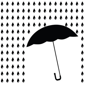 Black umbrella with black rain. Raster
