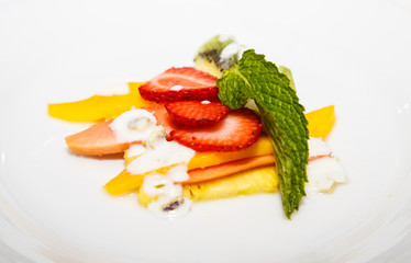 Sliced Fruit Plate with Mint Leaf