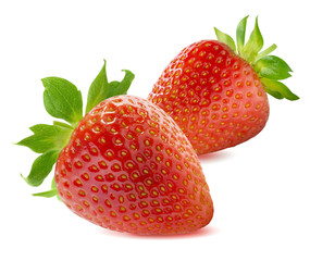 Two strawberries isolated on white background
