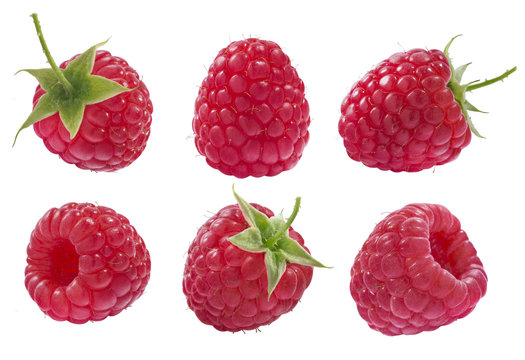 Collection of raspberry isolated on white background