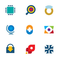 Innovation 3d technology online search icon set inspiration logo