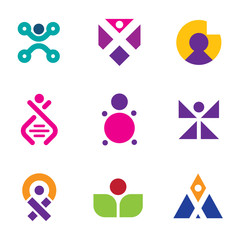 Genetic evolution human technology logo set family icon DNA