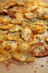 Homemade potato chips close up