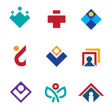 Human social network connections site icon set man logo