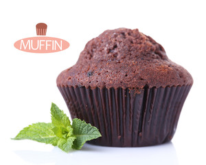 Chocolate muffin isolated on white
