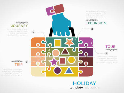 Holiday concept infographic template with stamped suitcase