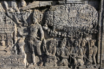 relief panels in Borobudur Temple, Indonesia