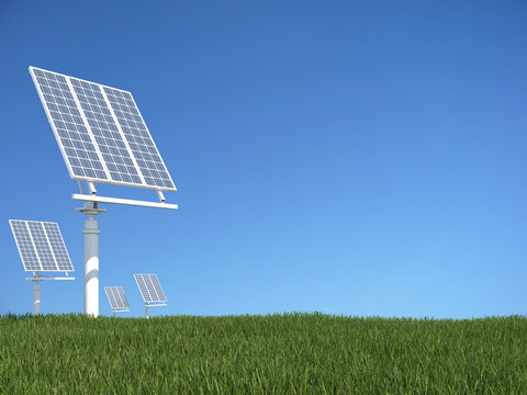 Green grass with sollar pane
