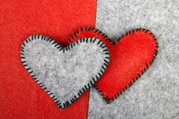 felt hearts on two different backgrounds, valentines composition
