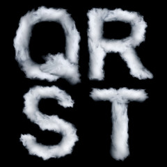 Letters made of smoke, Q R S T, isolated on black