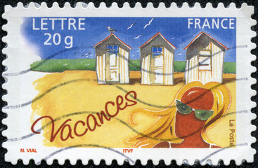 stamp printed in France dedicated to vacations