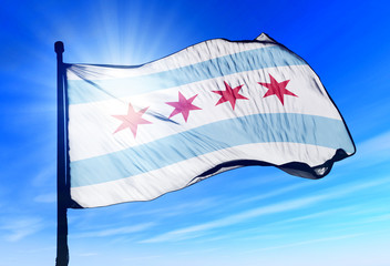 Chicago (USA) flag waving on the wind