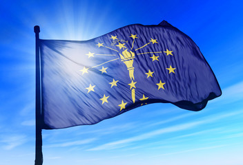 Indiana (USA) flag waving on the wind - obrazy, fototapety, plakaty