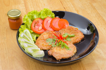 Steak Pork with vegetables on table