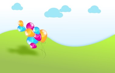 Obraz na płótnie Canvas Happy landscape with balloons
