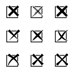 Set of nine different black and white vector cross marks in