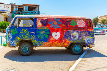 Hippie-Bus from the Hippie Festival in Matala, Greece.