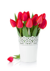 Red tulips in flowerpot