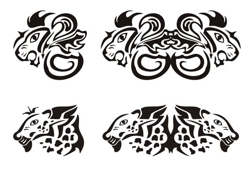 Lion and leopard heads in tribal style
