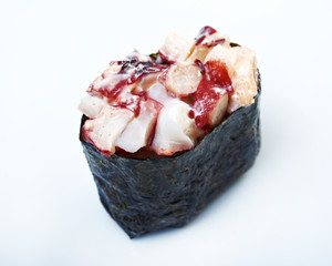 spice sushi with sauced slices