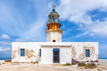 Fototapeta na wymiar Armenistis lighthouse on the island of Mykonos