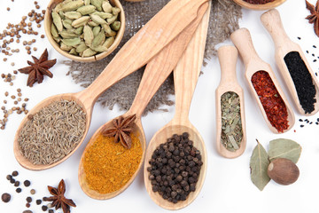 Various spices and herbs close up