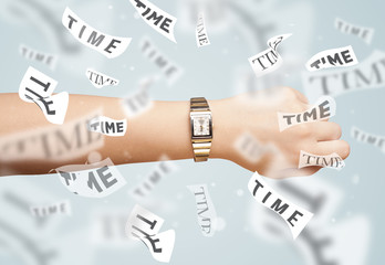 Clock and watch concept with time flying away