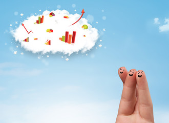 Happy finger smiley with graph cloud icons in the sky