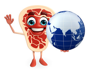 Meat steak character with globe